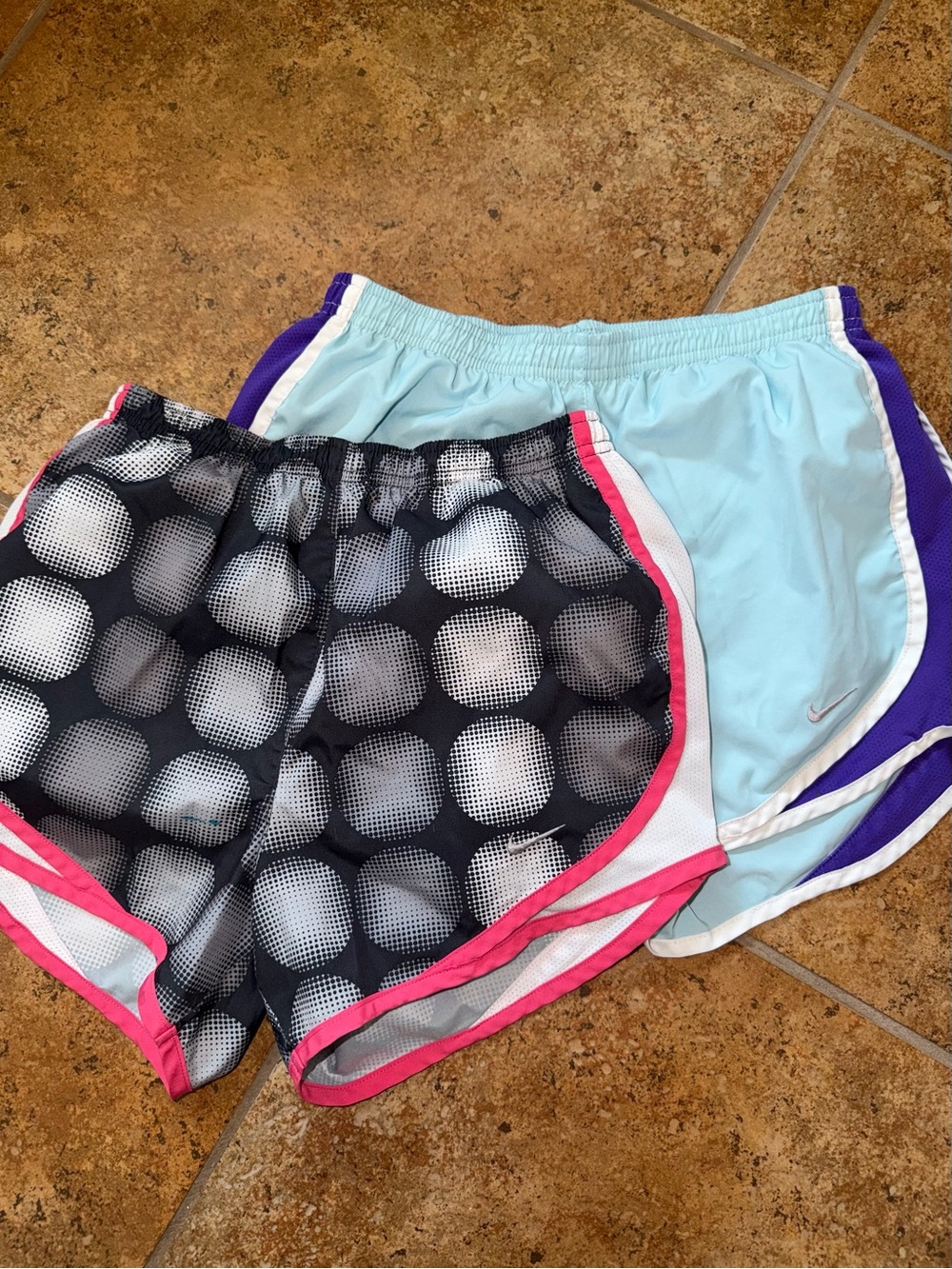 Nike Women’s Light Blue and Black Patterned Athletic Shorts Set